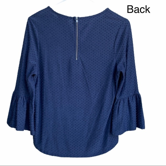 W5 Anthro Blue Swiss Dot Polkadot Textured Bell Sleeve Blouse Size Small - Picture 4 of 14